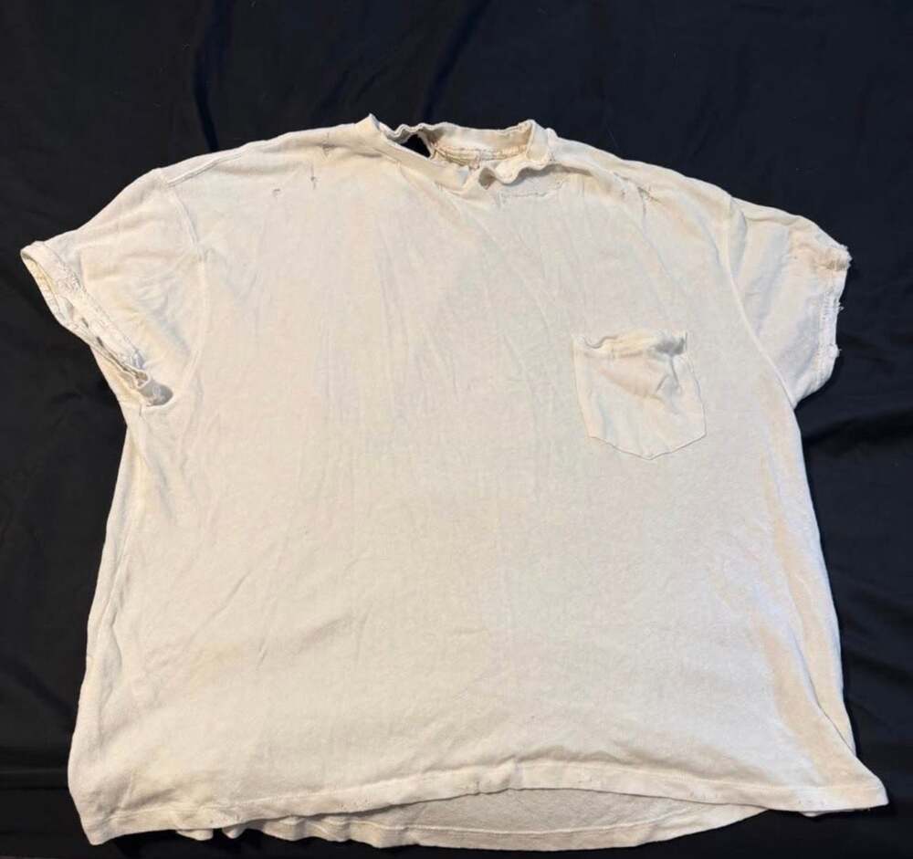 We The Free Free People Distressed Tattered White Pocket T-Shirt Size Medium
